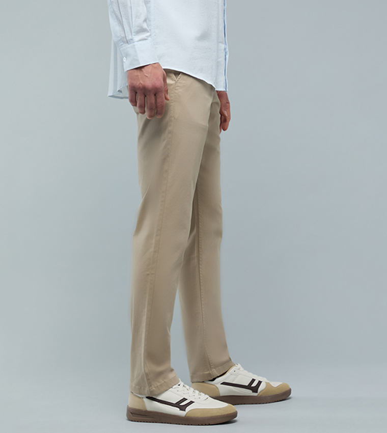 Solid Slim Fit Pants with Button Closure