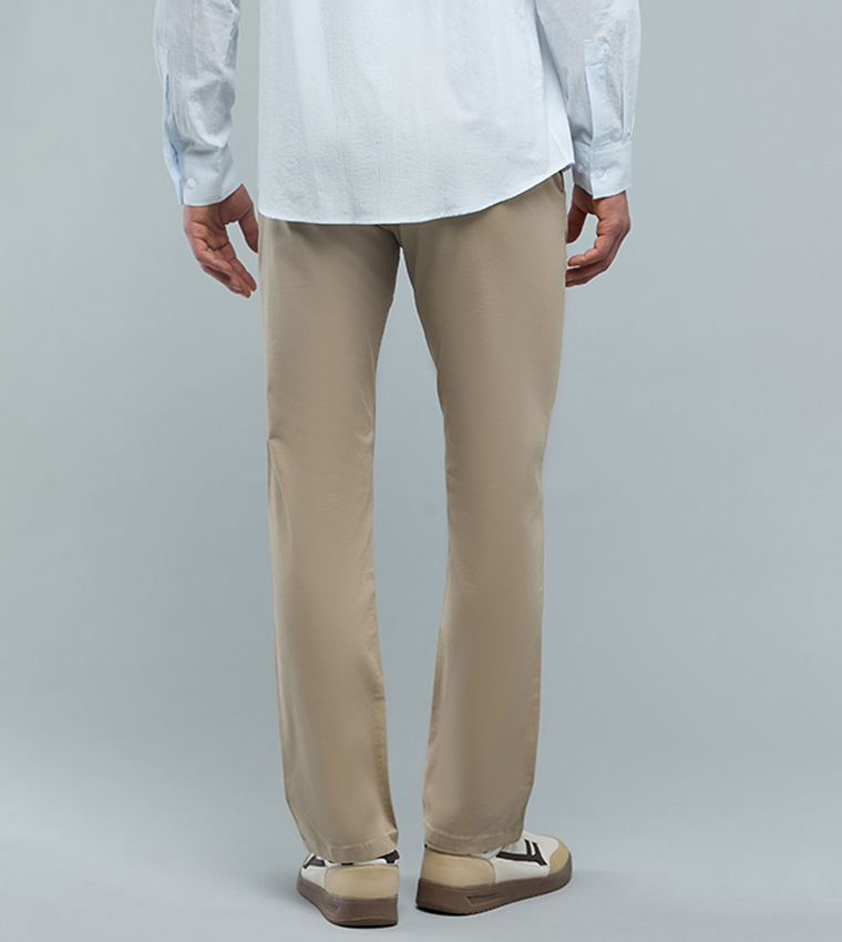 Solid Slim Fit Pants with Button Closure