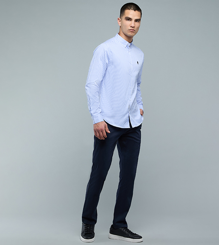 Solid Slim Fit Pants with Button Closure
