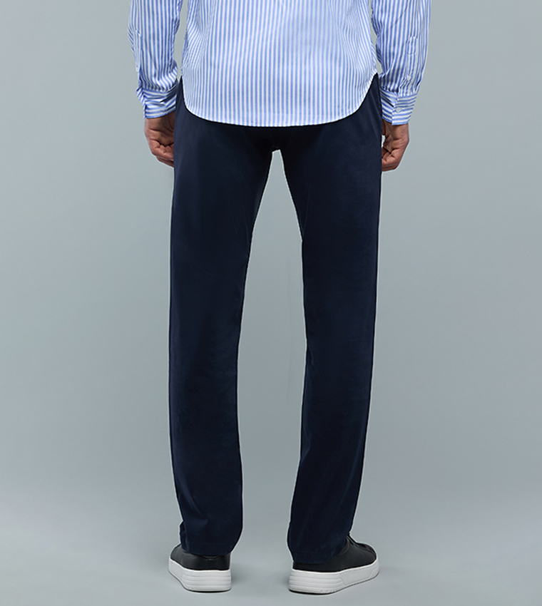 Solid Slim Fit Pants with Button Closure