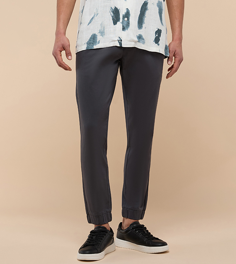 Solid Jogger Pants with Drawstring Waist