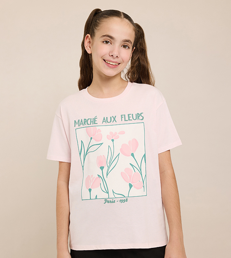 Printed T-Shirt with Crew Neck and Short Sleeves