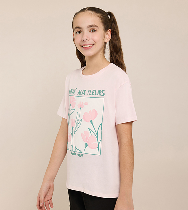 Printed T-Shirt with Crew Neck and Short Sleeves