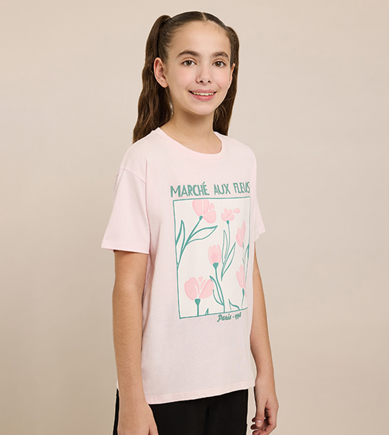 Printed T-Shirt with Crew Neck and Short Sleeves