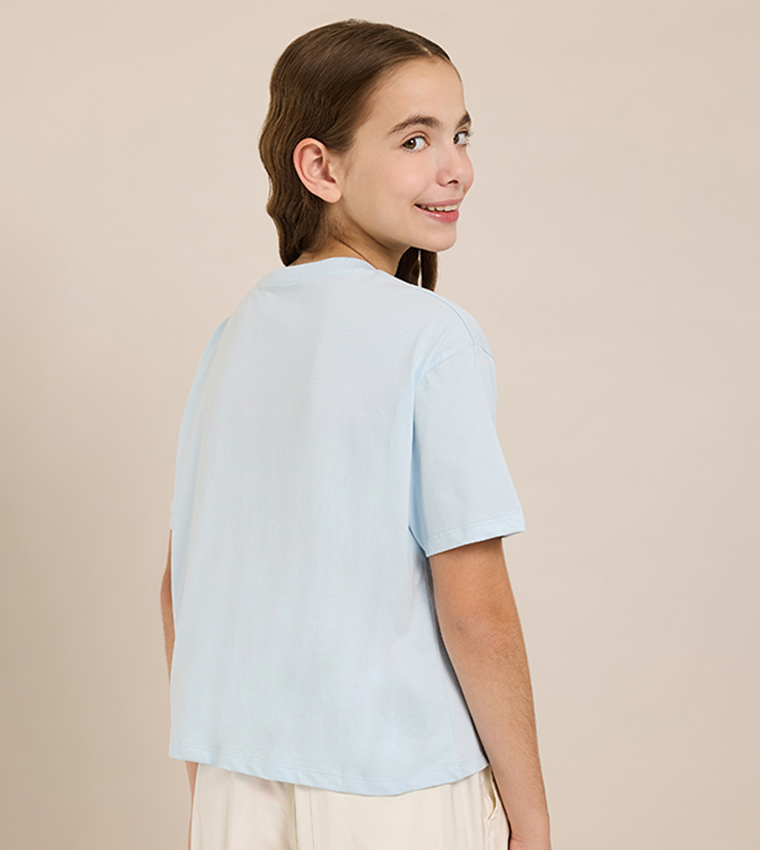 Graphic Print T-Shirt with Crew Neck and Short Sleeves