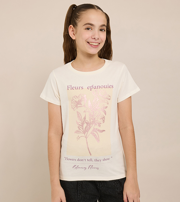 Graphic Print T-Shirt with Crew Neck and Short Sleeves