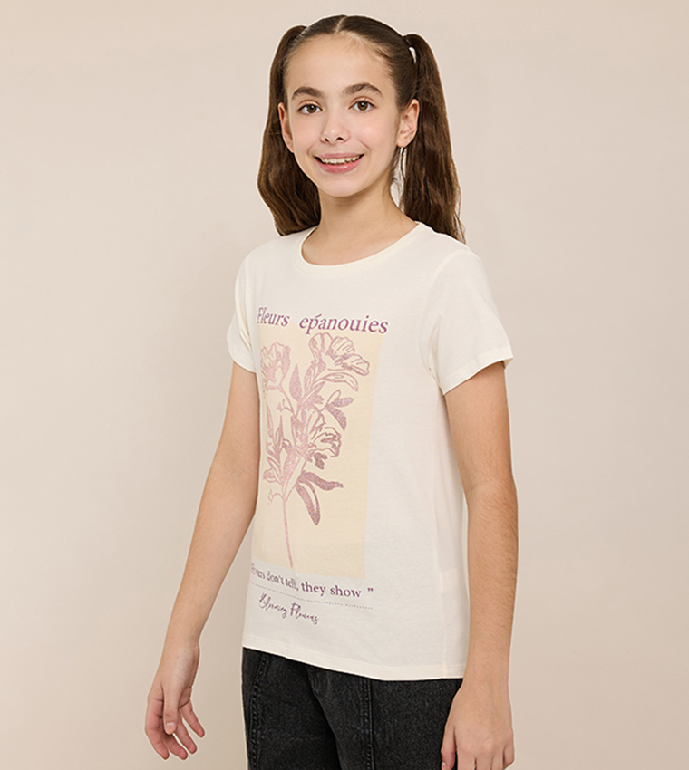 Graphic Print T-Shirt with Crew Neck and Short Sleeves