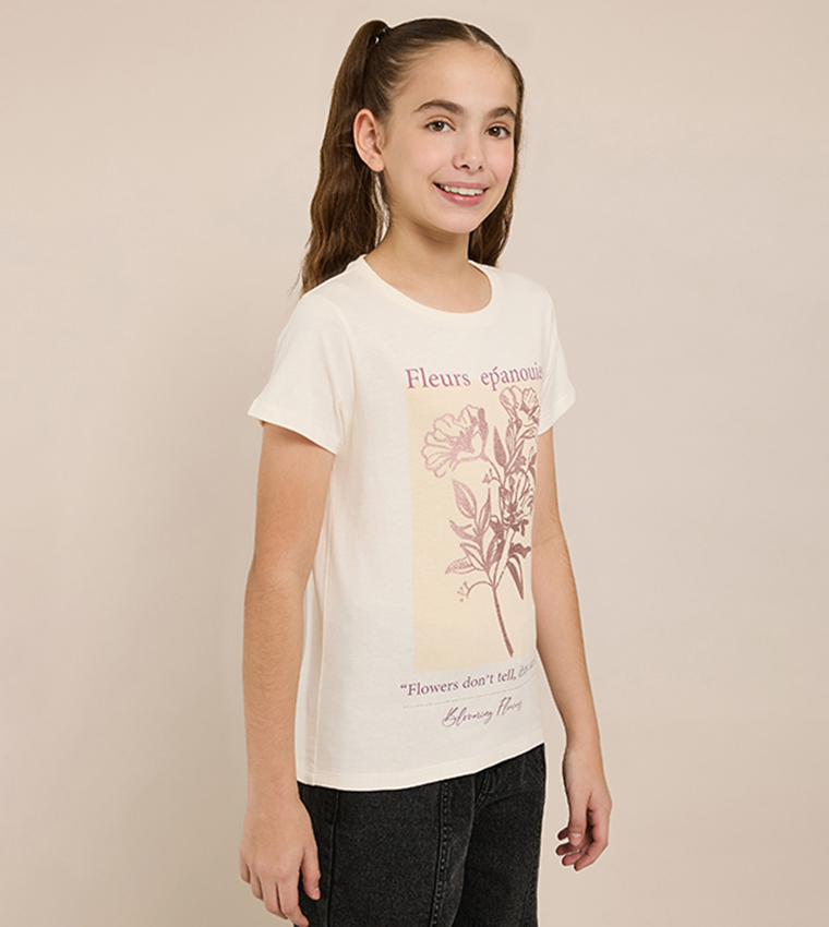 Graphic Print T-Shirt with Crew Neck and Short Sleeves