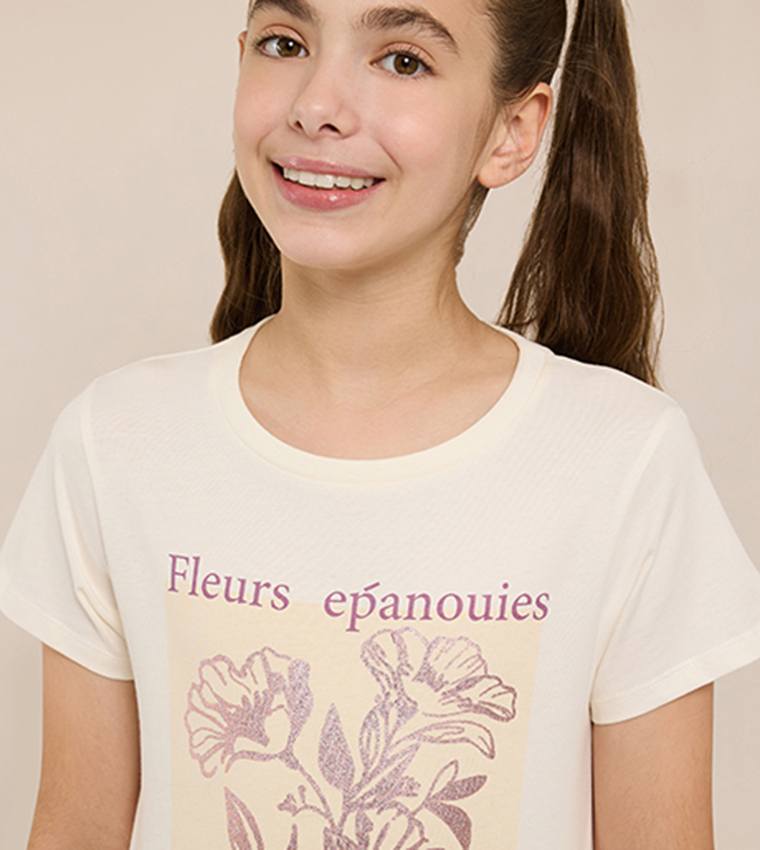 Graphic Print T-Shirt with Crew Neck and Short Sleeves