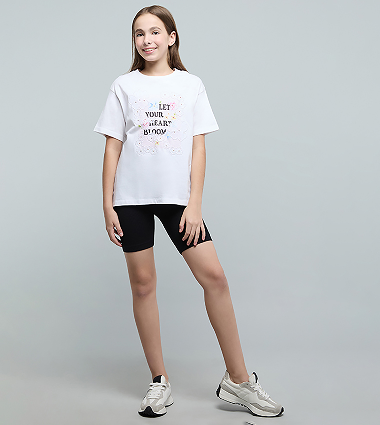 Typography Print T-Shirt with Crew Neck and Short Sleeves