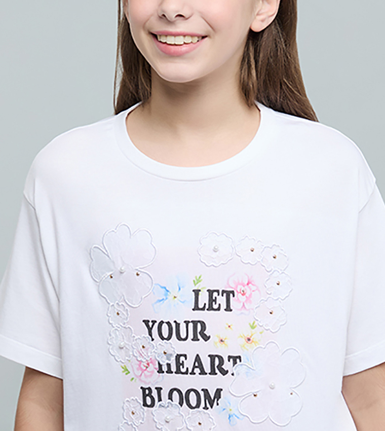 Typography Print T-Shirt with Crew Neck and Short Sleeves