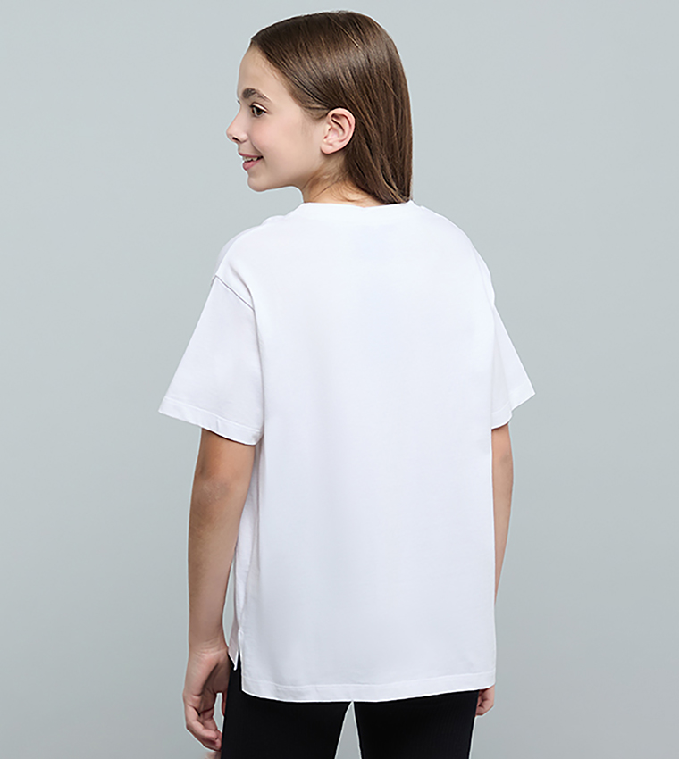 Typography Print T-Shirt with Crew Neck and Short Sleeves