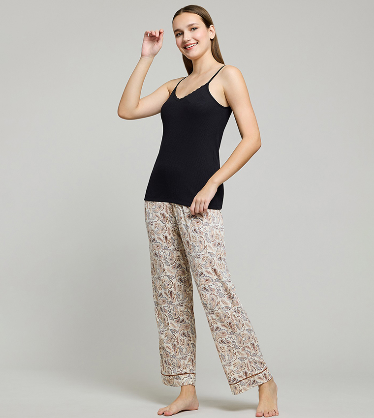 Ribbed Lace Trim Camisole
