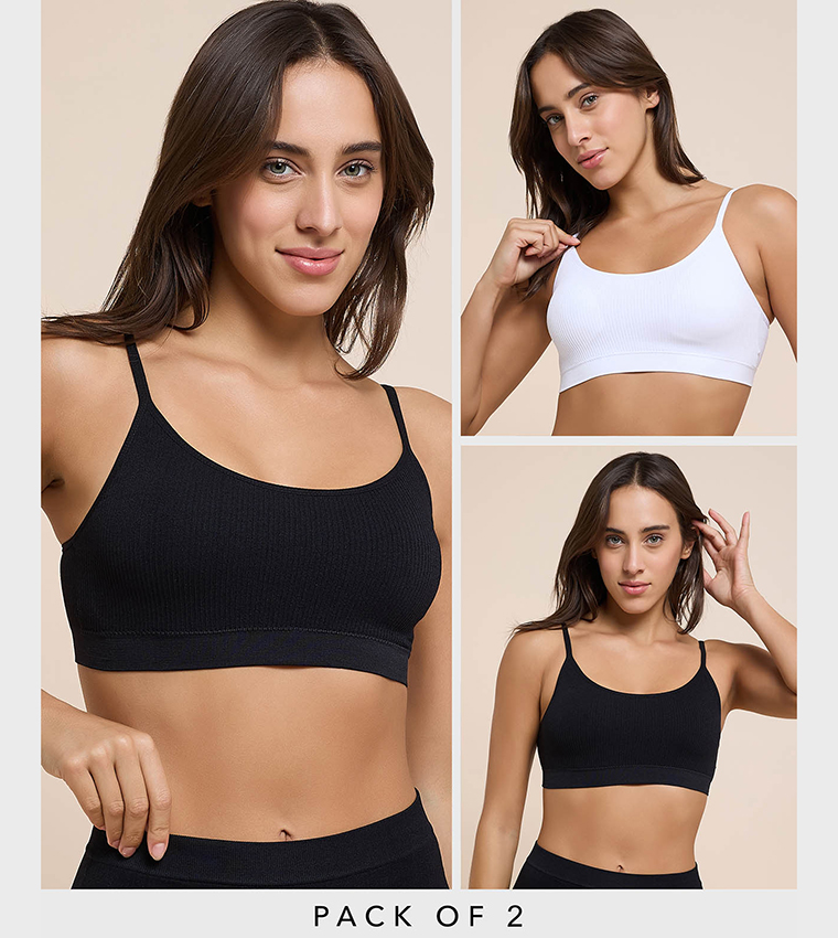 2 Pack Ribbed Padded Sports Bra