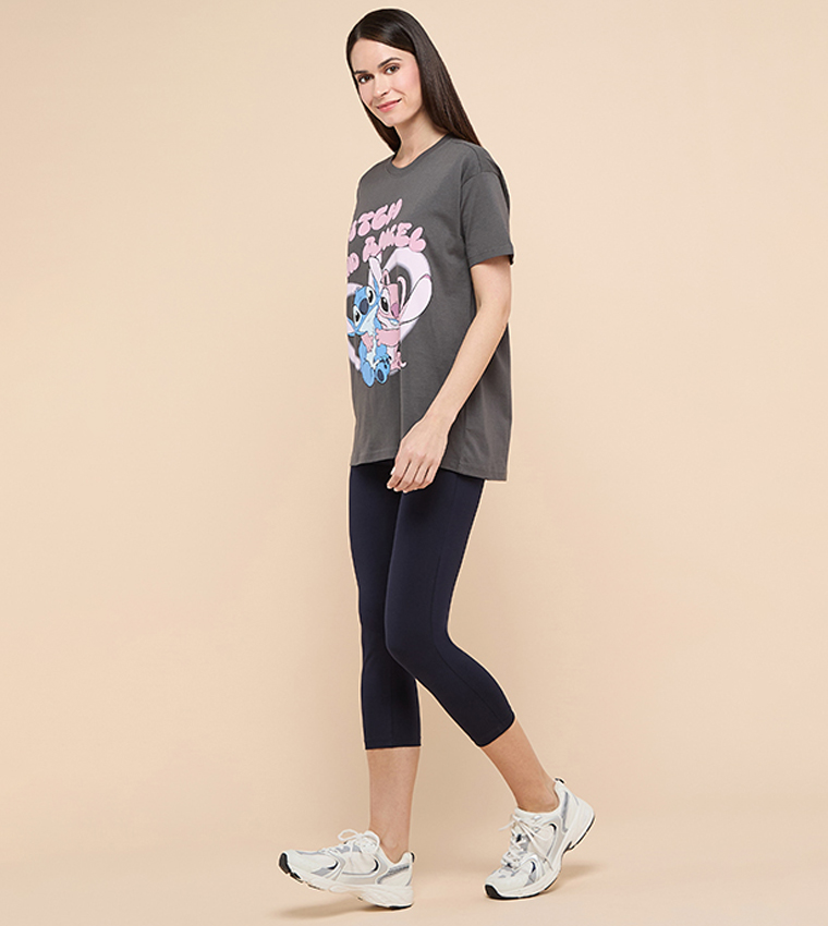 Solid 3/4 Leggings with Elastic Waist