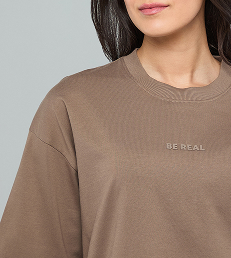 Print Detail Oversized T-Shirt with Crew Neck and Short Sleeves