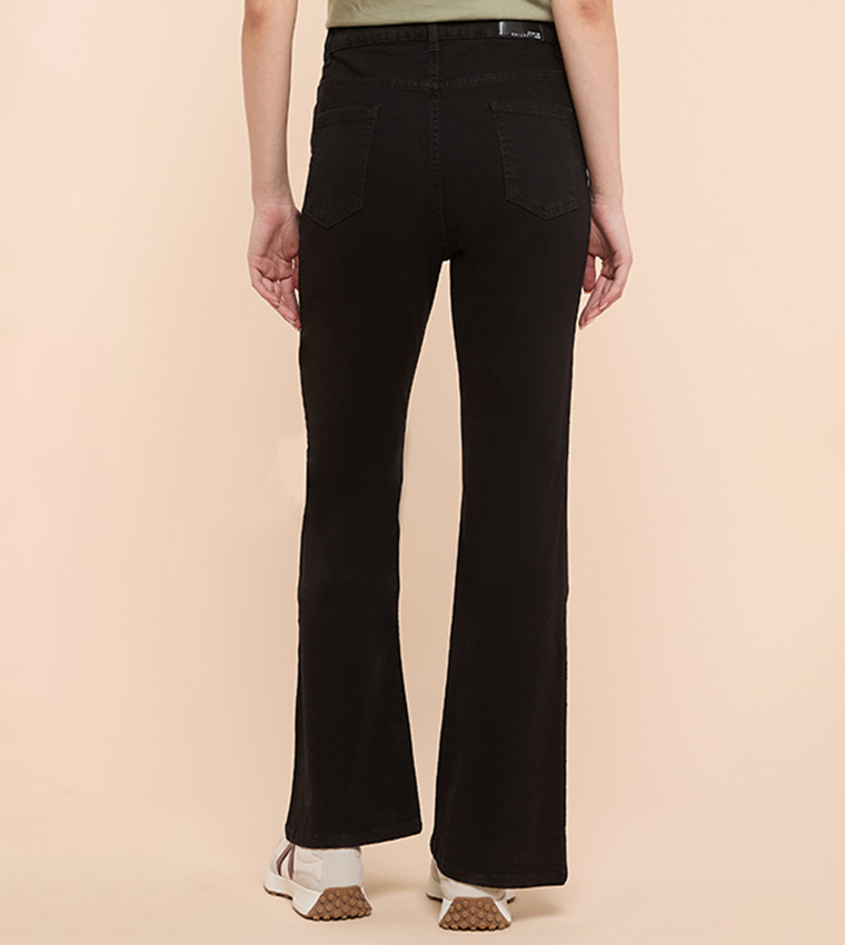Solid Flared Jeans with Button Closure