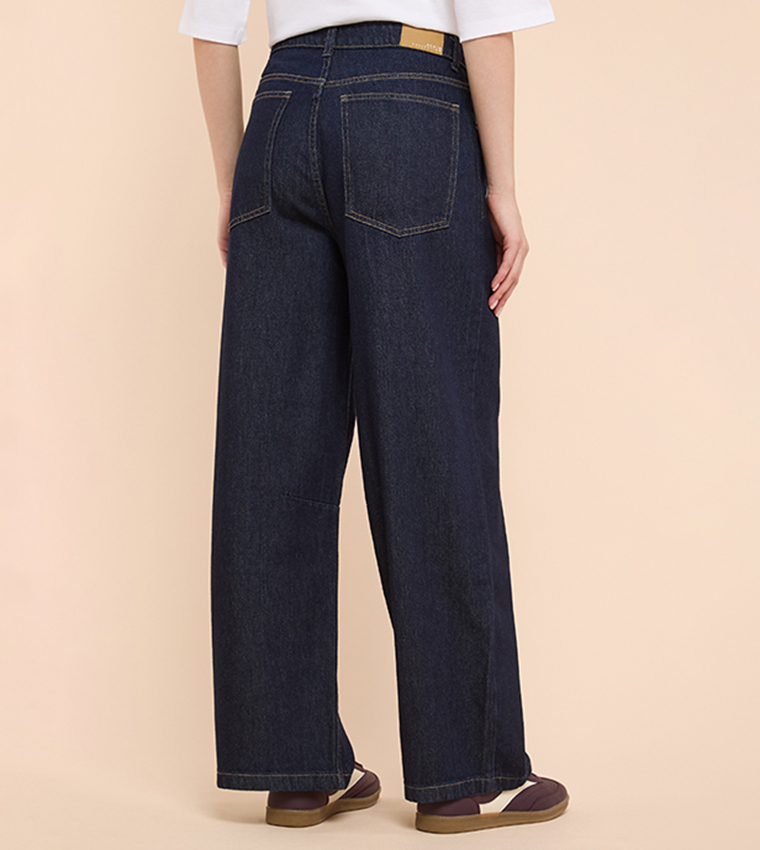 Washed Straight Fit Jeans with Button Closure