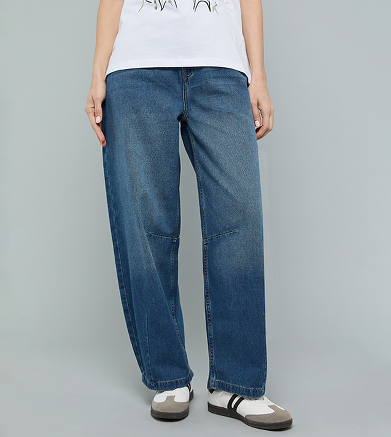 أر آند بي  بوي فريند جينز - أزرق Boyfriend jeans