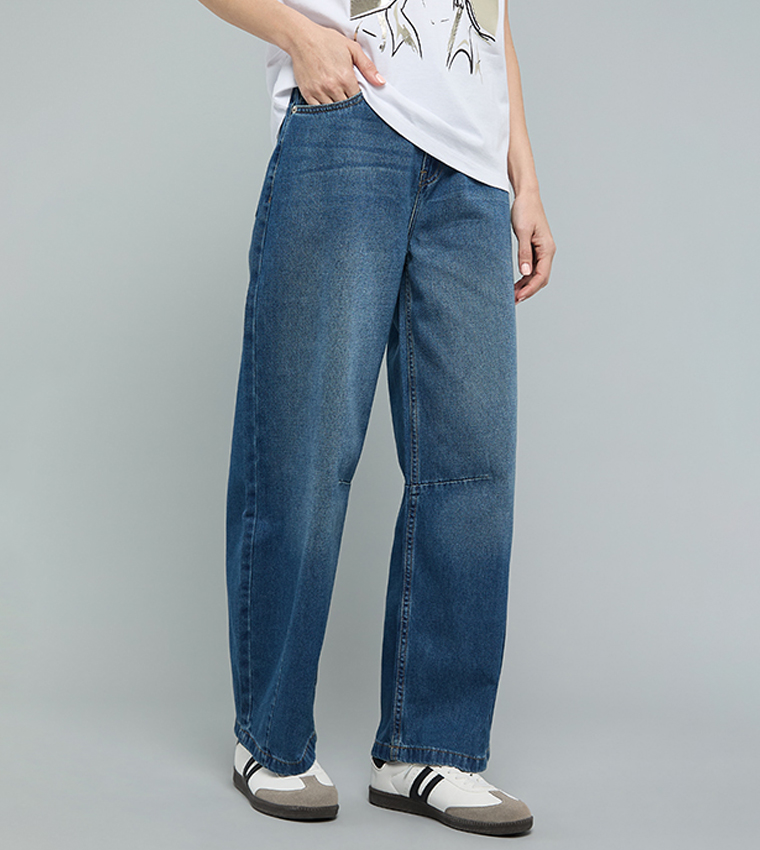 أر آند بي  بوي فريند جينز - أزرق Boyfriend jeans