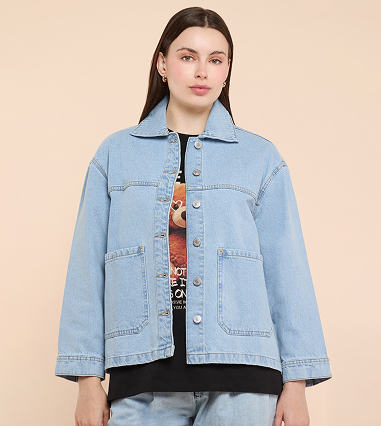 Washed Denim Jacket with Button Closure