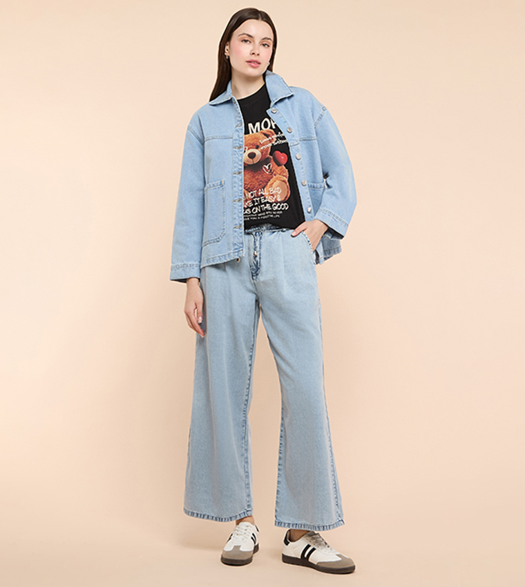 Washed Denim Jacket with Button Closure