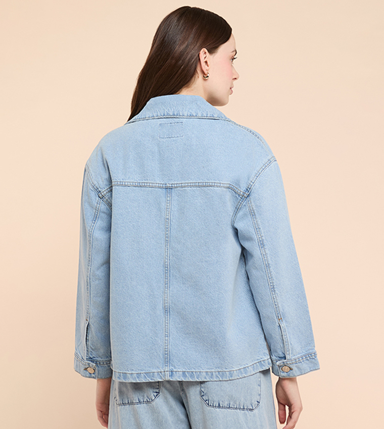 Washed Denim Jacket with Button Closure