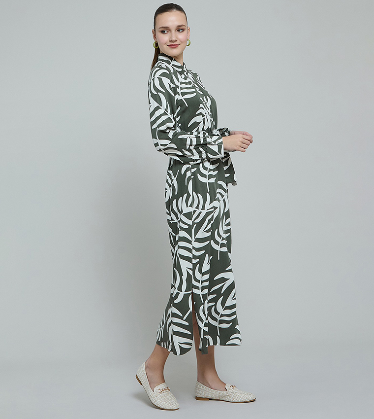 Patterned Shirt Dress with Long Sleeves