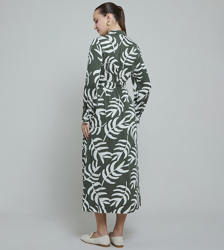 Patterned Shirt Dress with Long Sleeves