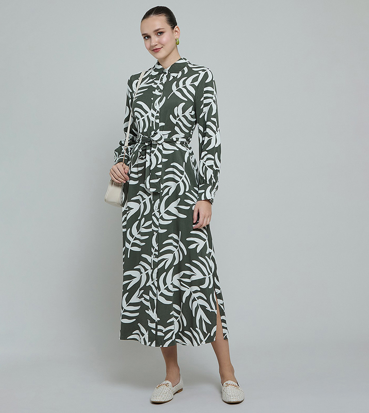 Patterned Shirt Dress with Long Sleeves