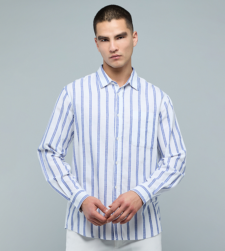Striped Shirt with Classic Collar and Long Sleeves
