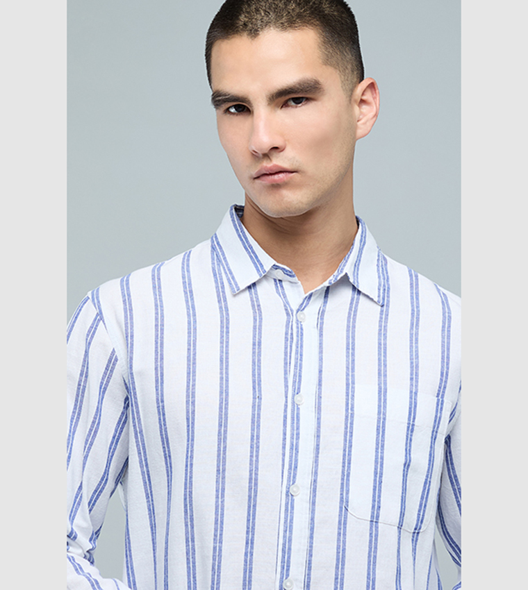 Striped Shirt with Classic Collar and Long Sleeves
