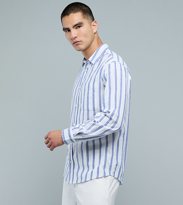 Striped Shirt with Classic Collar and Long Sleeves