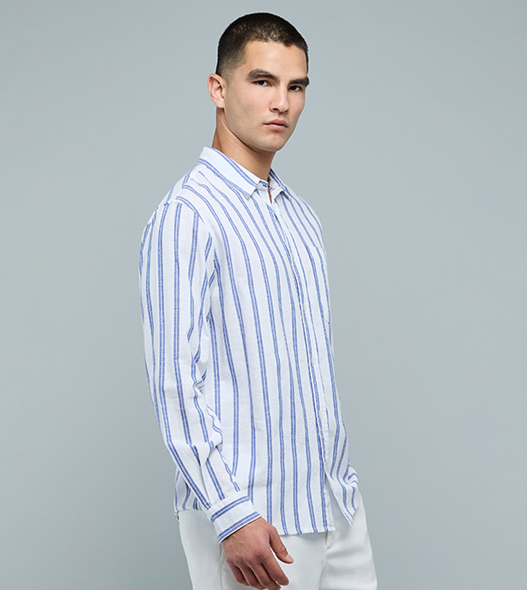 Striped Shirt with Classic Collar and Long Sleeves
