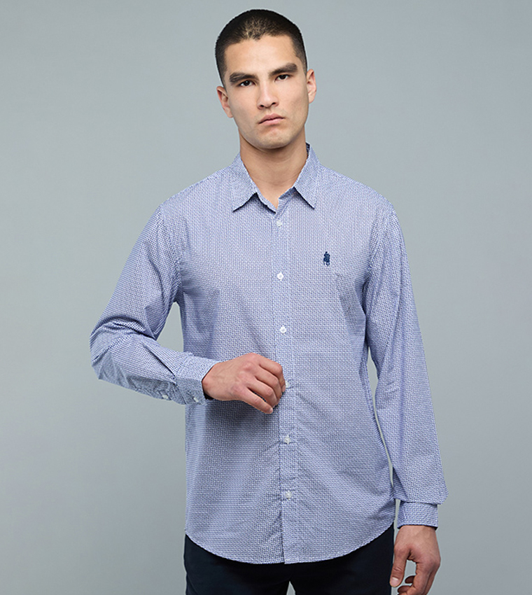 Solid Shirt with Classic Collar and Long Sleeves