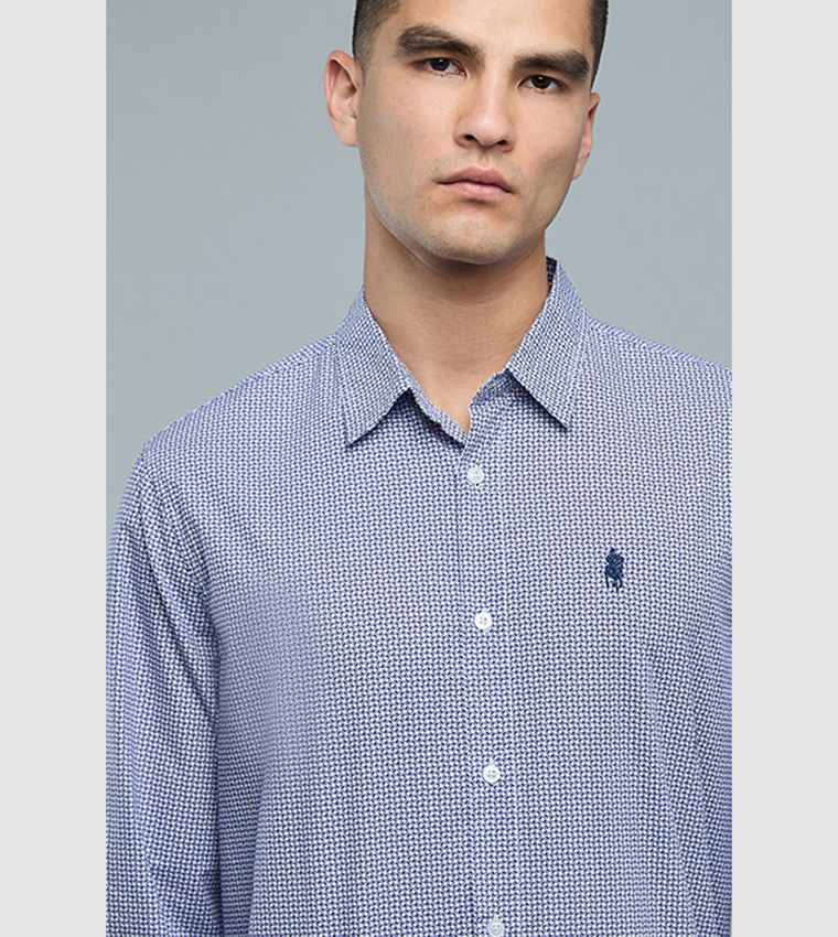 Solid Shirt with Classic Collar and Long Sleeves