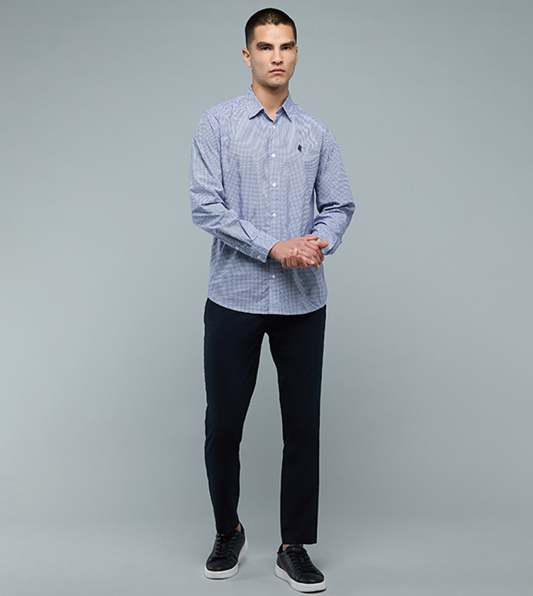 Solid Shirt with Classic Collar and Long Sleeves