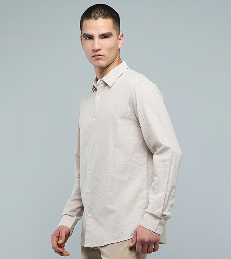 Textured Shirt with Classic Collar and Long Sleeves