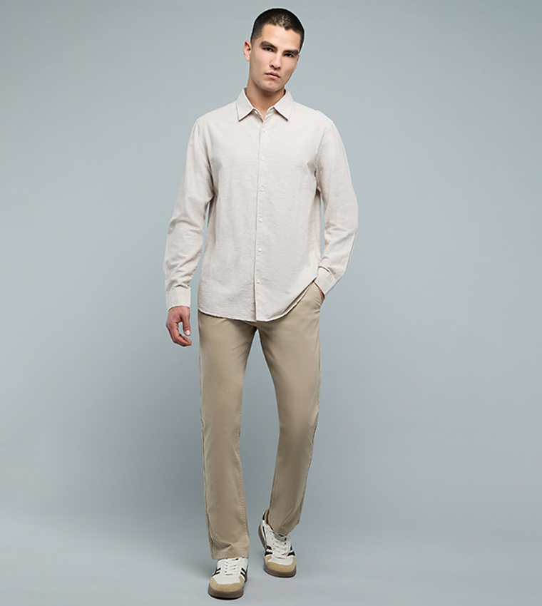 Textured Shirt with Classic Collar and Long Sleeves