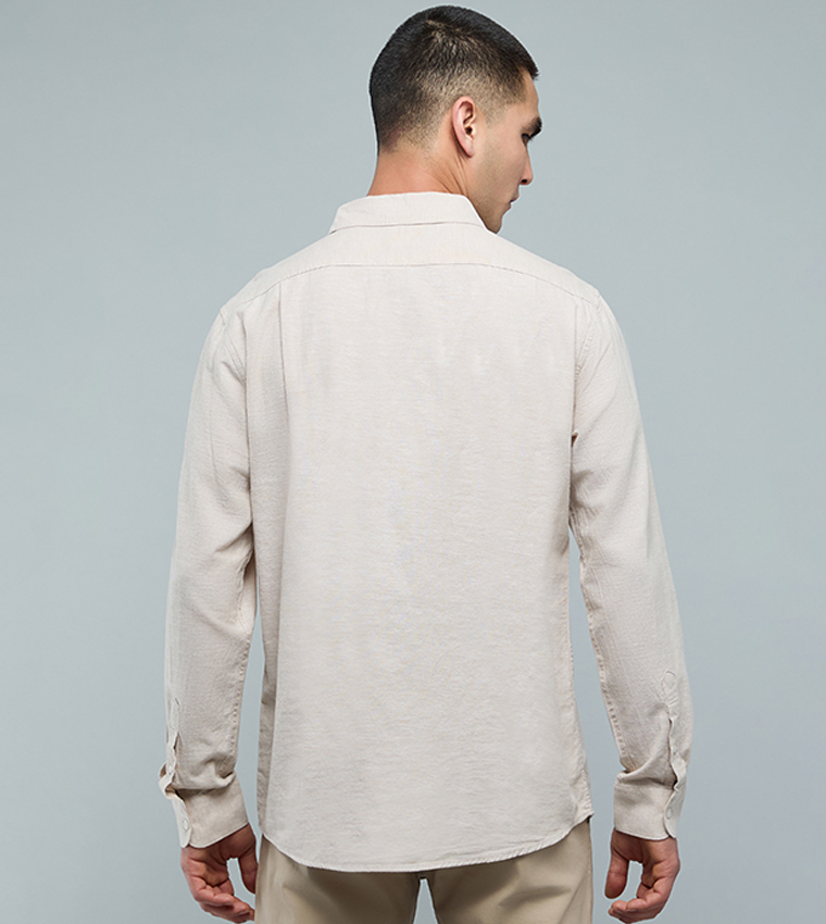 Textured Shirt with Classic Collar and Long Sleeves