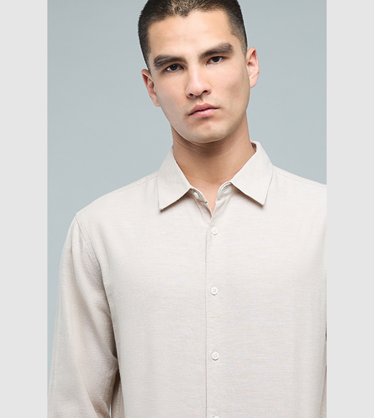 Textured Shirt with Classic Collar and Long Sleeves
