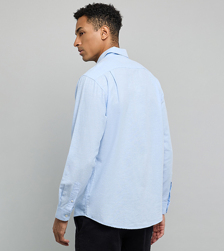 Solid Shirt with Classic Collar and Long Sleeves