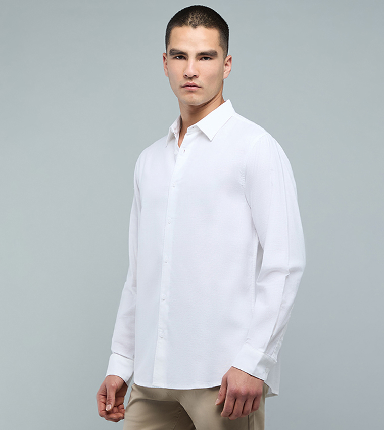 Solid Shirt with Classic Collar and Long Sleeves