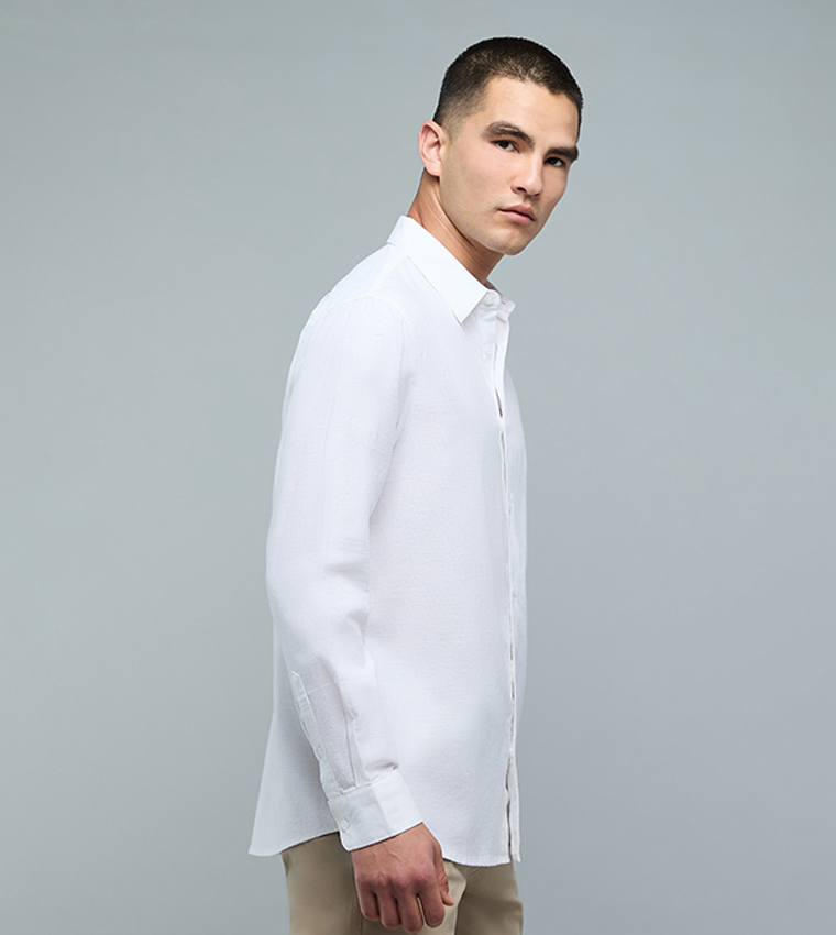 Solid Shirt with Classic Collar and Long Sleeves