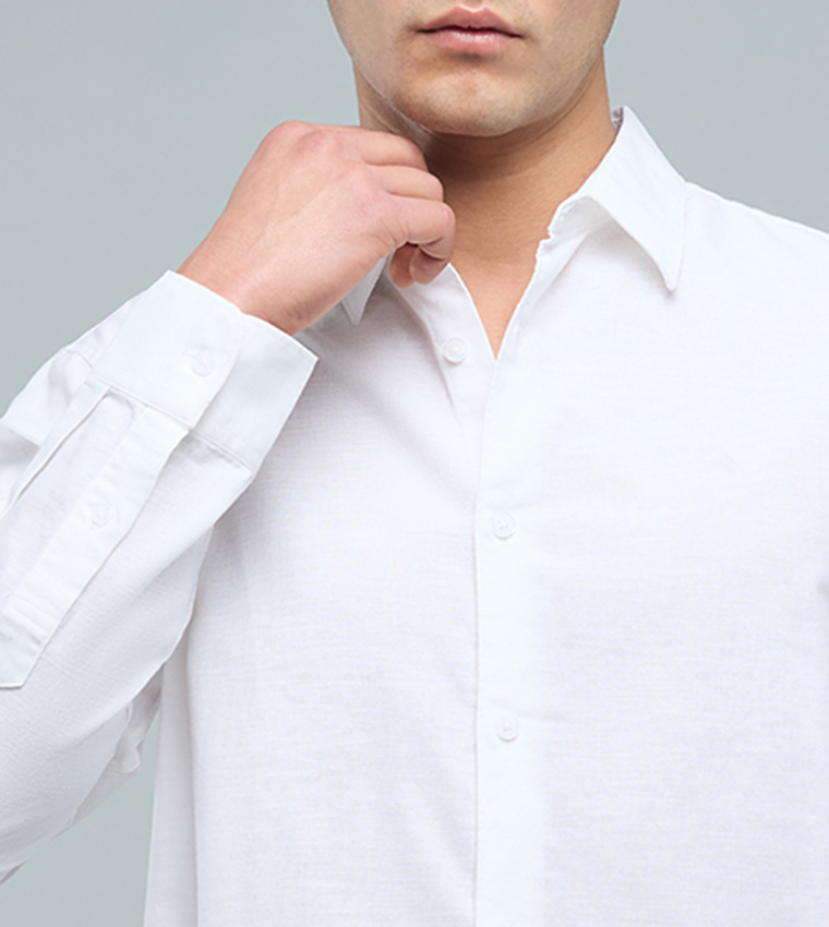 Solid Shirt with Classic Collar and Long Sleeves