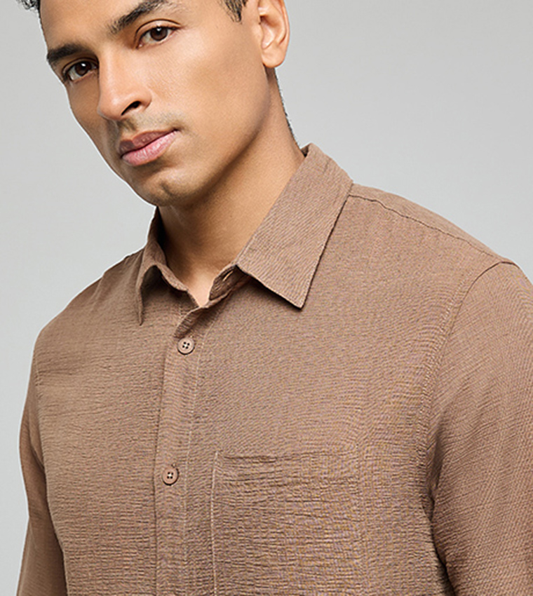 Textured Shirt with Classic Collar and Long Sleeves