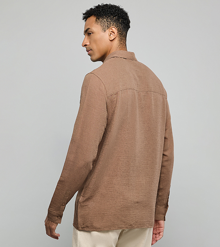 Textured Shirt with Classic Collar and Long Sleeves