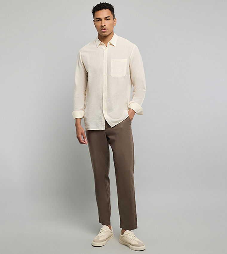 Textured Shirt with Classic Collar and Long Sleeves