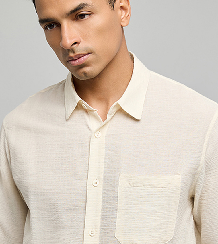 Textured Shirt with Classic Collar and Long Sleeves