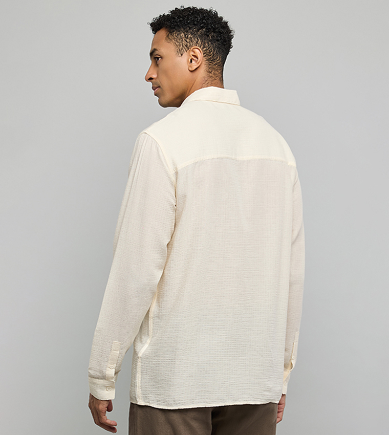 Textured Shirt with Classic Collar and Long Sleeves